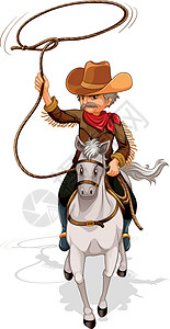 牛仔在骑马时握着绳索高清图片