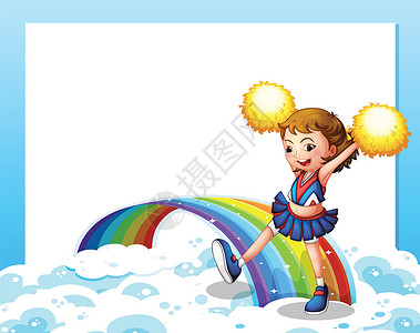 小女孩拿着橙子一个空的模板 配着一个加油器和一个彩虹设计图片