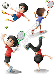霹雳舞4个男孩玩不同运动设计图片