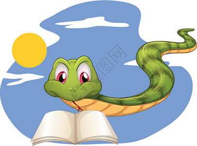 看书的蛇蛇的阅读圆圈动物爬虫故事书页数天空太阳图书馆小说床单插画