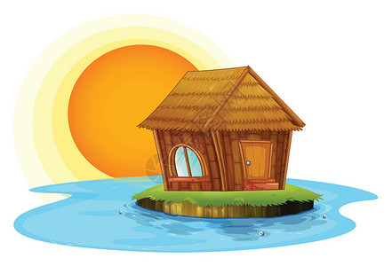 环绕的岛岛上的一个乳房小屋插画