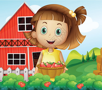 一个女孩在草莓农场收割高清图片