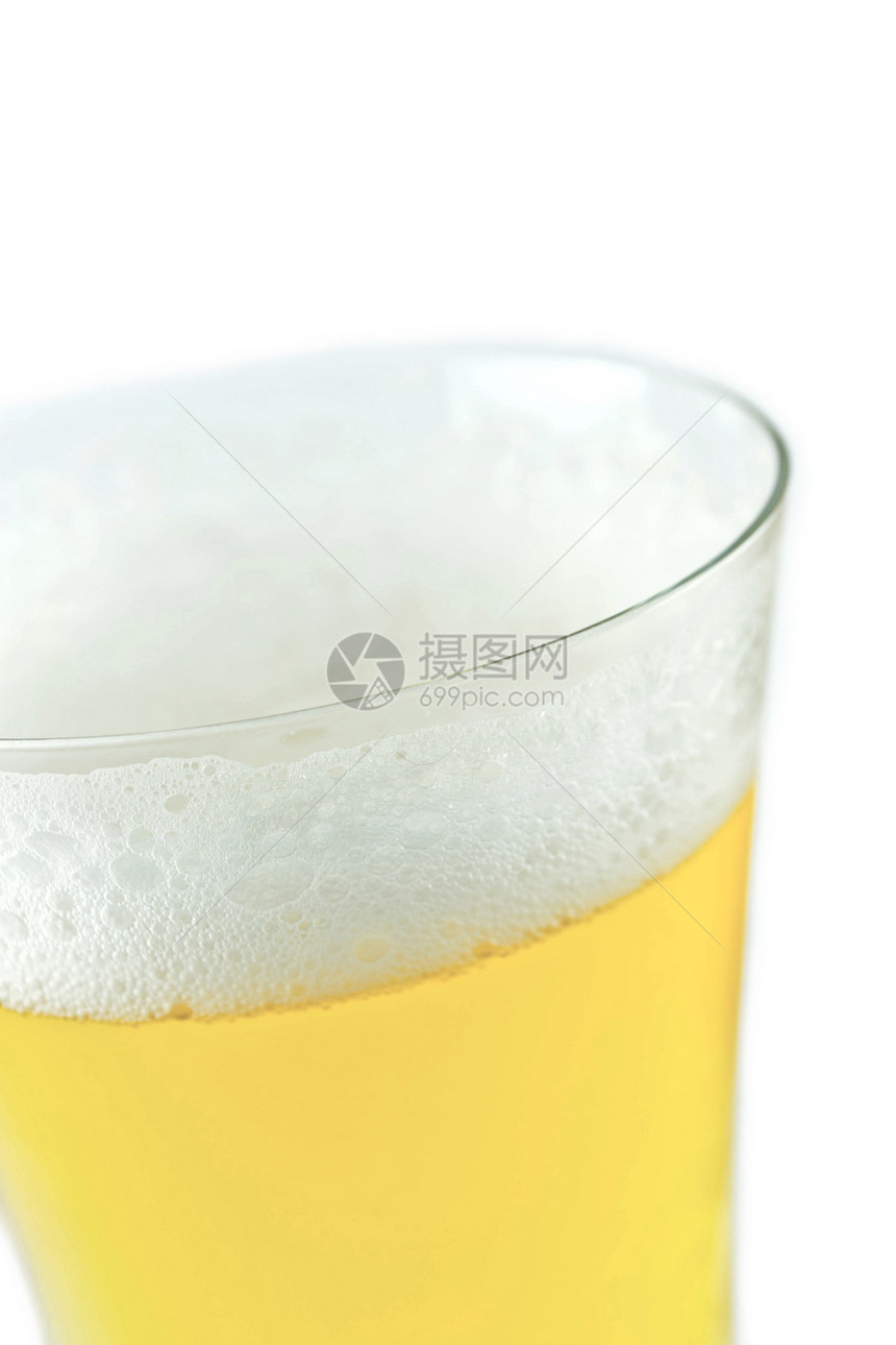 白色背景上的啤酒酒吧玻璃酒精饮料液体气泡黄色泡沫图片