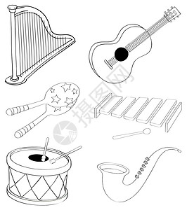 吹口琴少女不同类型乐器的休眠环片设计图片
