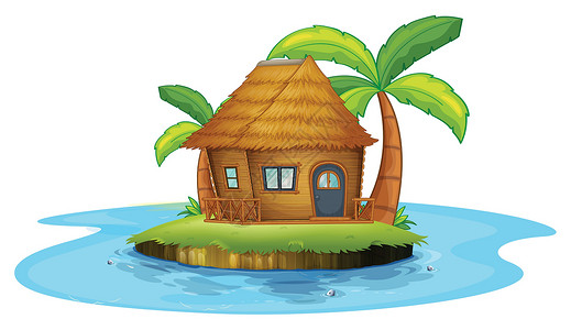 西帕丹岛一座小岛 有一个小小小小棚屋插画