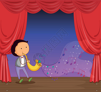 数字舞台一个男人在舞台上表演 音乐音符插画