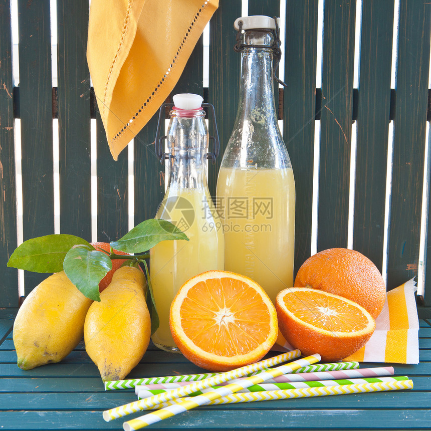 自制柠檬水吸管树叶餐巾橙汁乡村多色夏令瓶子正方形勺子图片