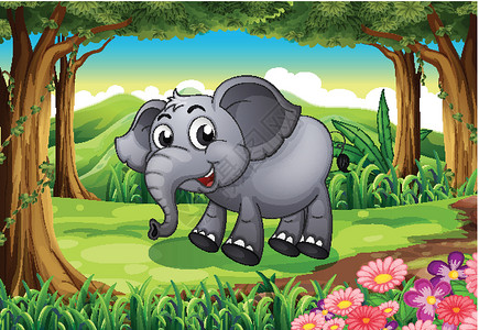 大象森林森林里一头微笑的大象设计图片