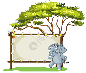 会议厅指示牌大象旁边的空框标牌插画
