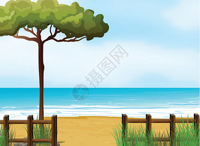 栅栏报告宁静的海滩插画