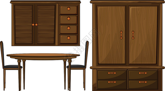 衣柜门素材餐桌和衣柜家具绘画桌子圆形剪贴抛光软垫座位椅子抽屉插画