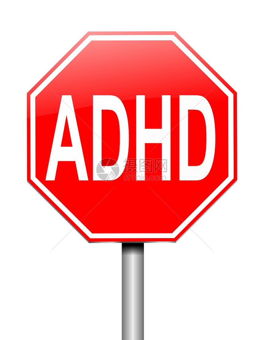 ADHD 概念神经插图诊断发育缩写白色红色症状精神科注意力图片