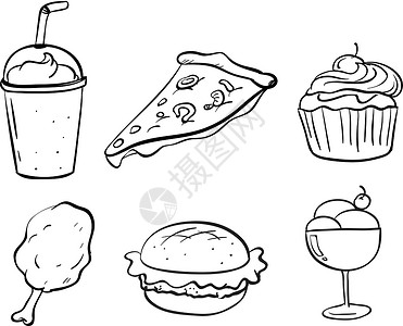 休闲糕点肉松饼不同食品的涂面设计稻草剪影蛋糕艺术草图零食艺术家线条黄油素描插画