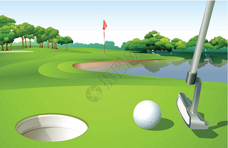 球洞高尔夫球场高尔夫球爱好阴影绿色植物地面种植园地貌天空游戏横幅设计图片