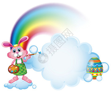 彩虹下兔子彩虹附近的一幅兔子画设计图片