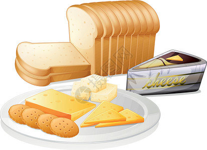 奶酪饼干配奶酪和饼干的切面包插画