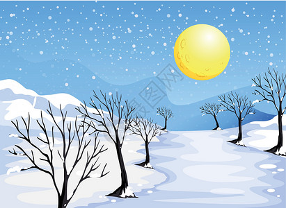 山顶的雪冬季季节分支机构球形天堂树干绘画蓝色薄片天空冷冻圆圈设计图片