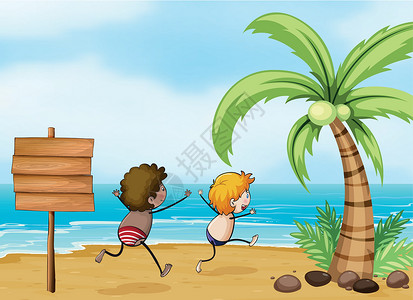 玩得很酷孩子们在海滩玩得开心设计图片