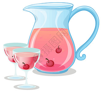 樱桃汁饮料樱桃汁贮存酒杯绘画卡通片厨房蓝色玻璃饮料果汁塑料插画