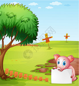 驮着金元宝猪一头在农场空着板子的猪设计图片