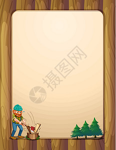 一个树素材一个忙碌的伐木工人 在空木板模版前设计图片