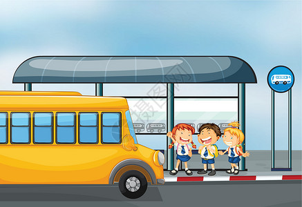 坐校车的学生一辆黄色校车和三个孩子设计图片