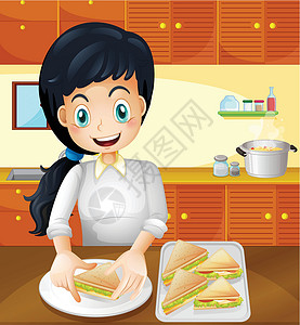 和面做面包一位快乐的母亲在厨房做点心设计图片