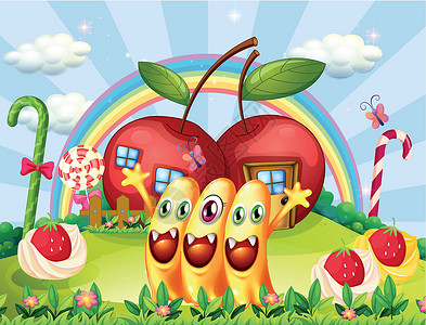 苹果糖在苹果屋附近的山顶上 有三个怪物插画