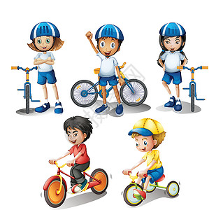 儿童头盔带着自行车的孩子设计图片