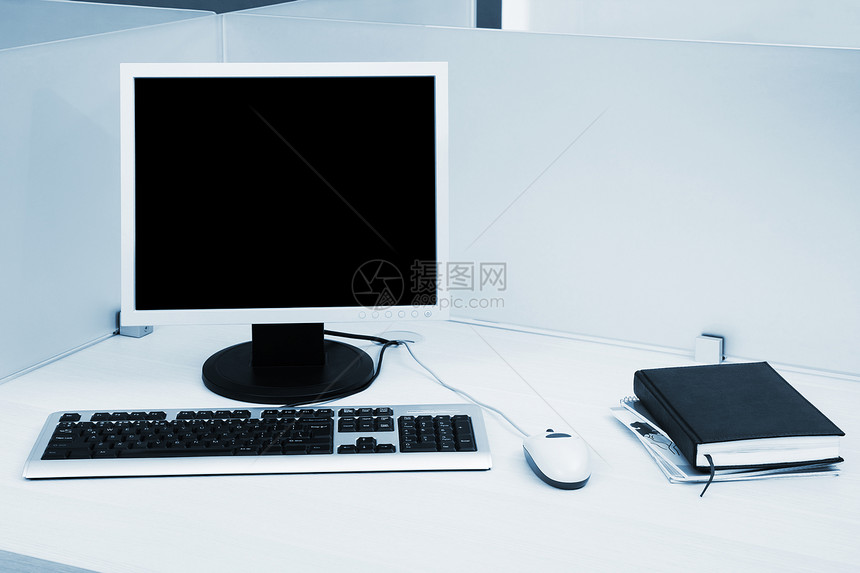计算机电脑监视器办公室桌子键盘地点展示屏幕工作木头家具图片