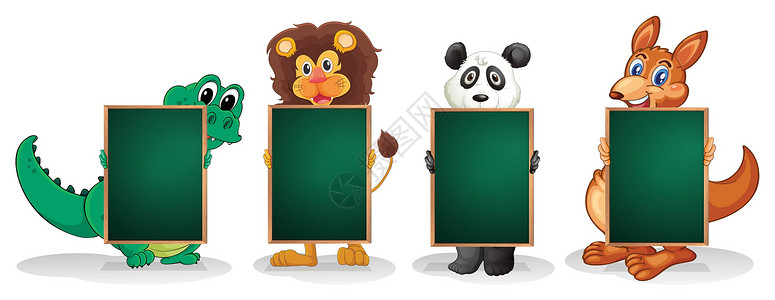 熊绿背景素材四个动物用空黑板组成直线设计图片