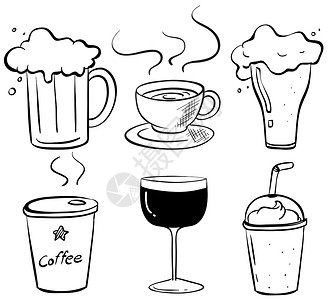 咖啡啤酒不同饮料的面条设计图案设计图片