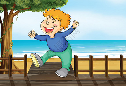 跳桥素材一个在桥上快乐的男孩插画