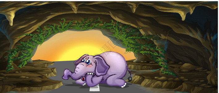 钟乳石路中间一头惊吓的大象设计图片