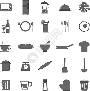 欧陆式早餐白色背景的厨房图标插画