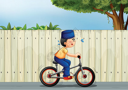 出汗的男孩一个疲累的男孩骑自行车插画