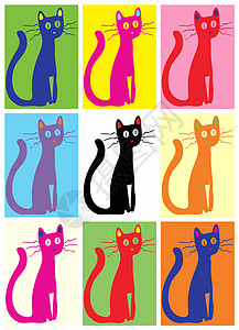 C 流行艺术胡子宠物胡须矢量猫科动物绘画猫咪动物背景图片
