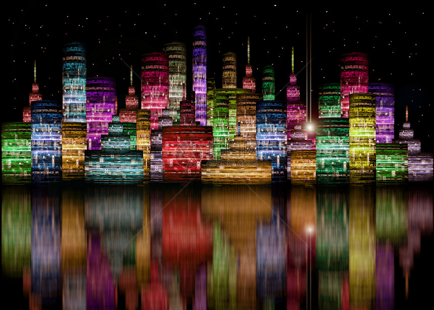 彩色未来城市夜天线图片