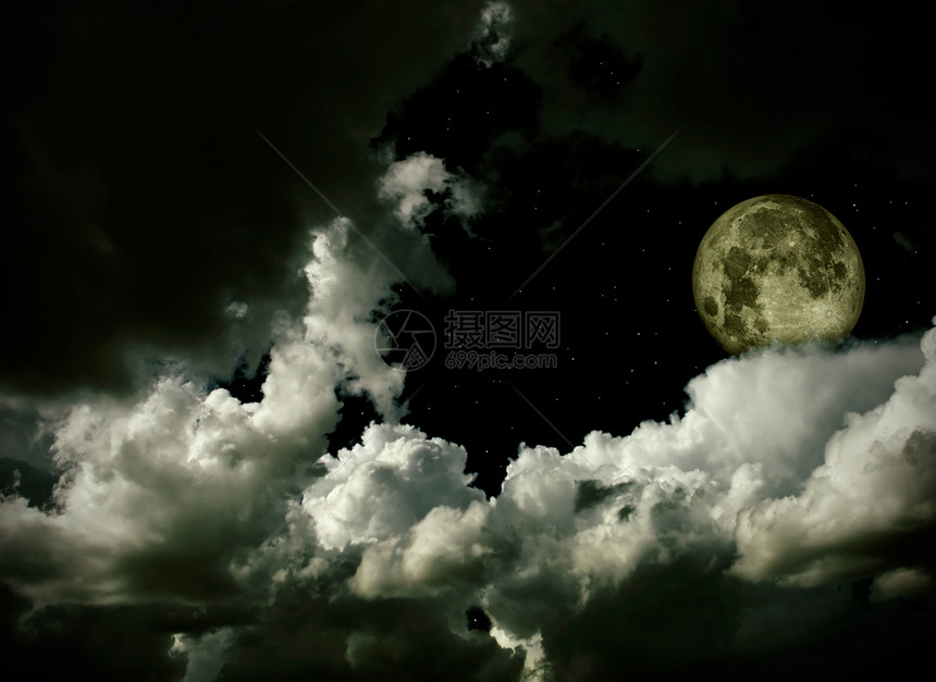 满月 云彩和星宿场景月光星星天文学月球天空图片