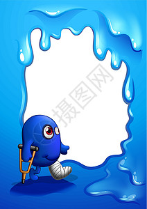 小章鱼一个带受伤的蓝色怪物的边界设计设计图片
