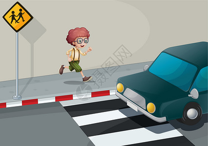 男孩在奔跑一个男孩在人行道附近奔跑设计图片