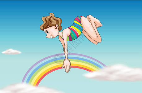 鸡毛飞上天一个女孩跳上天空插画