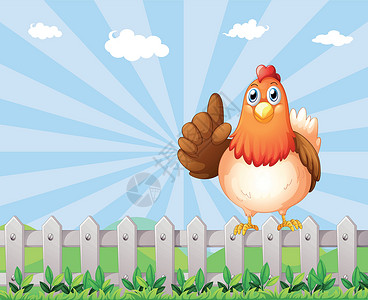 大母鸡一头大胖母鸡在篱笆上方插画