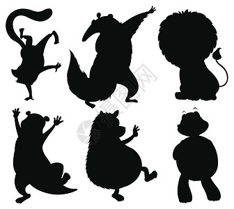 素描剪贴画六种不同的黑色动物设计图片