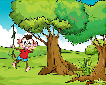 猴子和树木摆动剪贴画高清图片