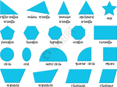 不同形状蓝色等腰梯形正方形多边形边缘圆圈七边形团体三角形设计图片