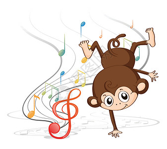 跳舞的猴子一只带乐笔的猴子设计图片