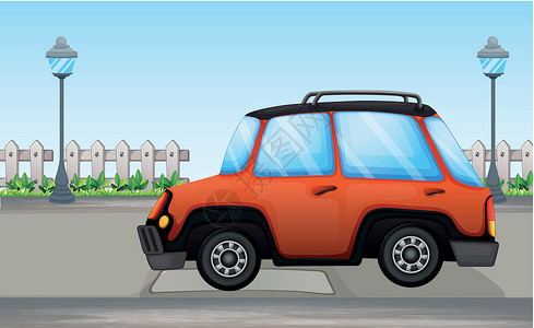 邮政车辆一个橙色的ca汽车车辆行人植物天空涡轮轮子车道旅行橙子插画