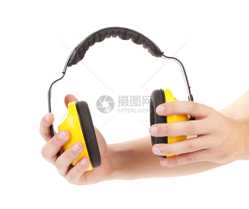 人类手中的守护者白色耳塞降噪听力防护分贝配饰耳罩生活方式对象图片