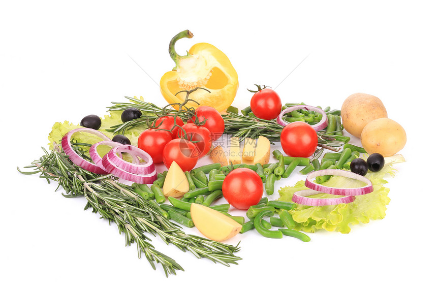各种新鲜蔬菜葱头饮食沙拉餐厅胡椒厨房叶子用具桌子土豆图片